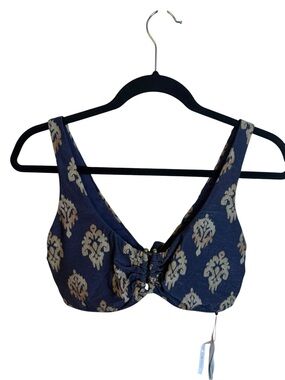NWT Zingara Navy Blue and Gold Bohemian Marilyn U Tie Back Bikini Top